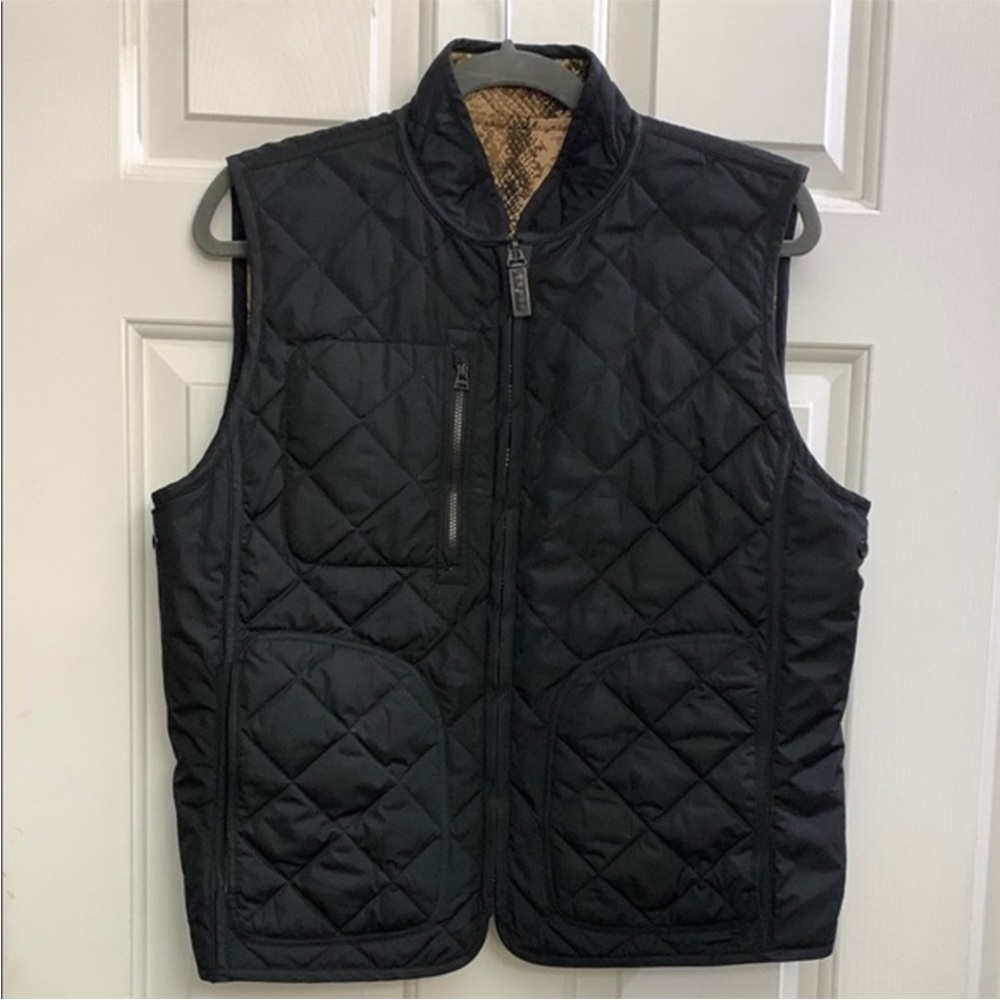 Ralph Lauren Black Quilted Vest Quilt Reversible Black / Animal Print